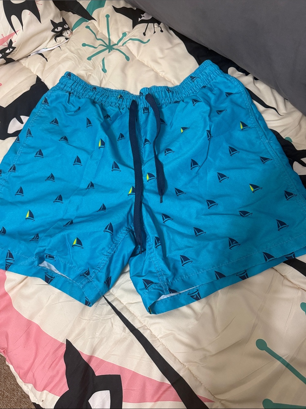 Kanu Surf Bright Blue Sailboat Print Athletic Swim Shorts